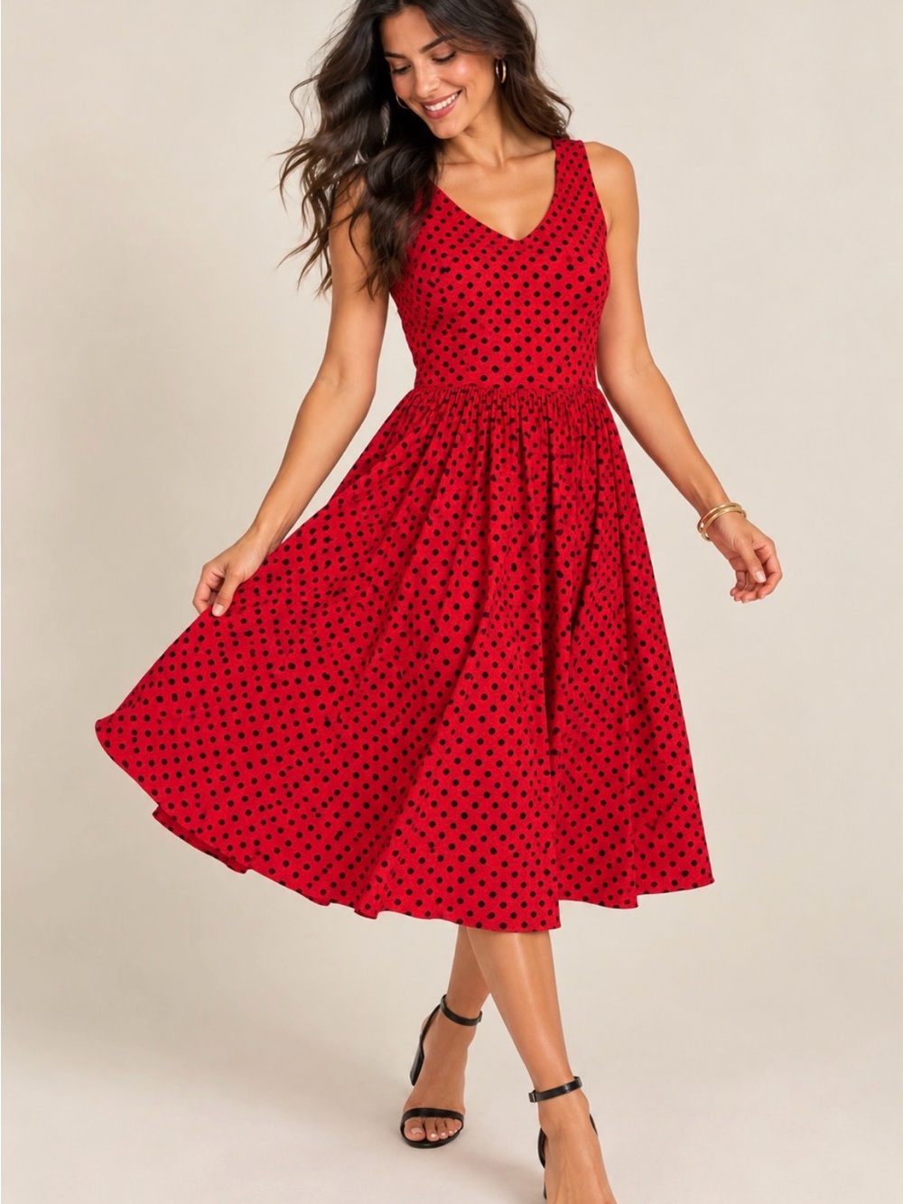 Queen of Holloway Red Black Polka Dot Rockabilly Midi Dress XS